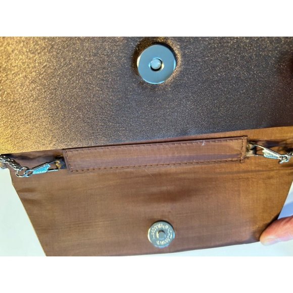 Women's Gp Prestige Purse Beaded Coffee Color Clutch Silver Chain Strap - Picture 12 of 12